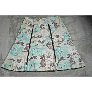 Vintage Skirt Womens White Blue Brown Floral Midi Cottage Retro Y2K Size 9 EUC